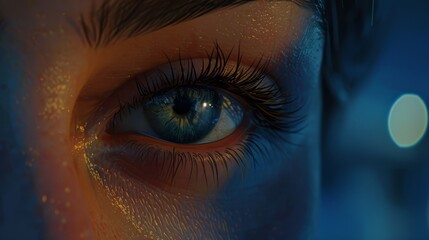   A tight shot of an eye with a faintly blurred figure behind it