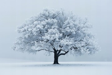Stunning Snow-Covered Tree in a Serene Winter Landscape
