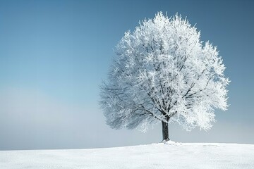 Stunning Snow-Frosted Tree in a Serene Winter Landscape