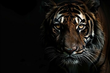 Stunning Close-Up Portrait of a Tiger Against Black Background
