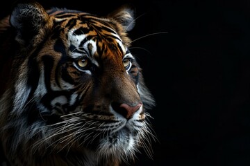 Fototapeta premium Majestic Tiger Portrait Against a Dark Black Background