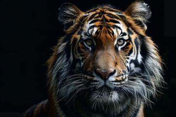 Majestic Tiger Portrait Against Minimalist Black Background