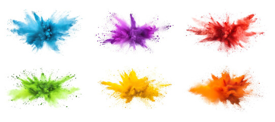 Set bundle rainbow color powder dust explosion PNG transparent background isolated graphic resource. Celebration, colorful festival, run or party element