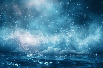 Obraz premium Ethereal Blue Ocean Waves with Sparkling Light Particles
