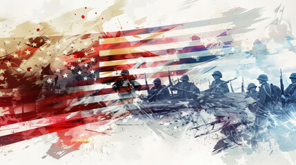 Memorial Day Banner with Historical Military Montage - Powered by Adobe