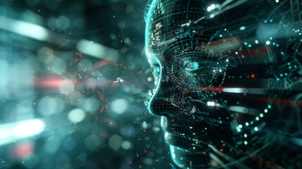 Futuristic Cyber Profile: Detailed Digital Representation of a Human Face

