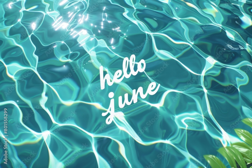 Poster summer pool background with text layers of water, blue and green colors with the word 