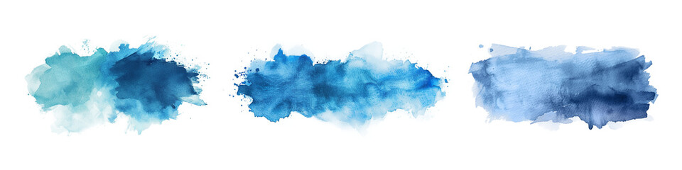 set bundle Abstract blue watercolor paint brush stroke flow texture PNG transparent background isolated graphic resource. Vibrant azure, cyan, cerulean color art shape