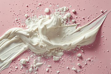 Creamy Milk Splash and Powder Burst on Pink Background