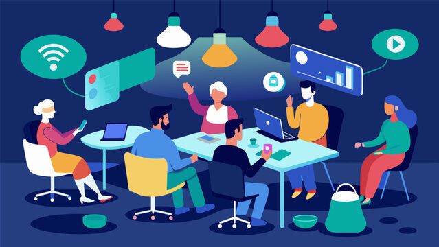 Sensoryfriendly meeting spaces with options for dimmed lighting flexible seating and noisecancellation features to cater to the needs of. Vector illustration