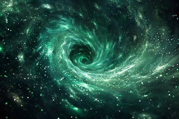 Naklejka premium Emerald Green Vortex with Sparkling Cosmic Dust Effect