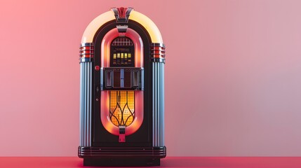 Fashioned retro jukebox in minimalist background. Vibrant color fashioned jukebox.