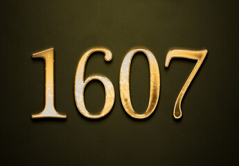 Old gold effect of 1607 number with 3D glossy style Mockup.	