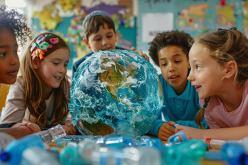 Children Learning About Recycling With Plastic Globe