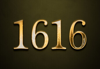 Old gold effect of 1616 number with 3D glossy style Mockup.	