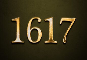 Old gold effect of 1617 number with 3D glossy style Mockup.	
