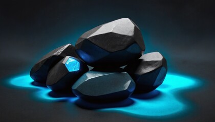 Glowing Crypto Concept: A Technology-Driven Finance Icon in Blue and Black Stone