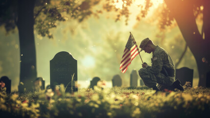 Kneeling Soldier, Grave, Memorial Day Tribute