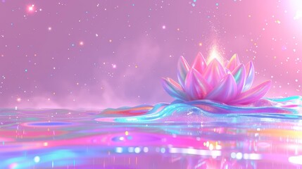   A pink bloom drifts atop a tranquil body of water, framed by a celestial canvas of stars