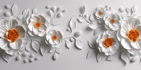 Obraz premium Light background with white 3D flowers, eco concept