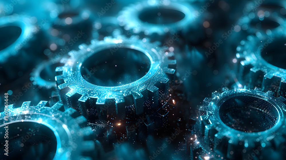 Poster digital harmony: interlocking gears in motion