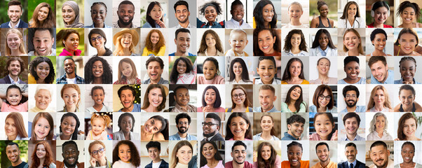 A portrait collage emphasizing diversity, showcasing a wide range of people from different...