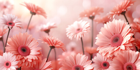 Beautiful floral background, pink gerber flowers - obrazy, fototapety, plakaty