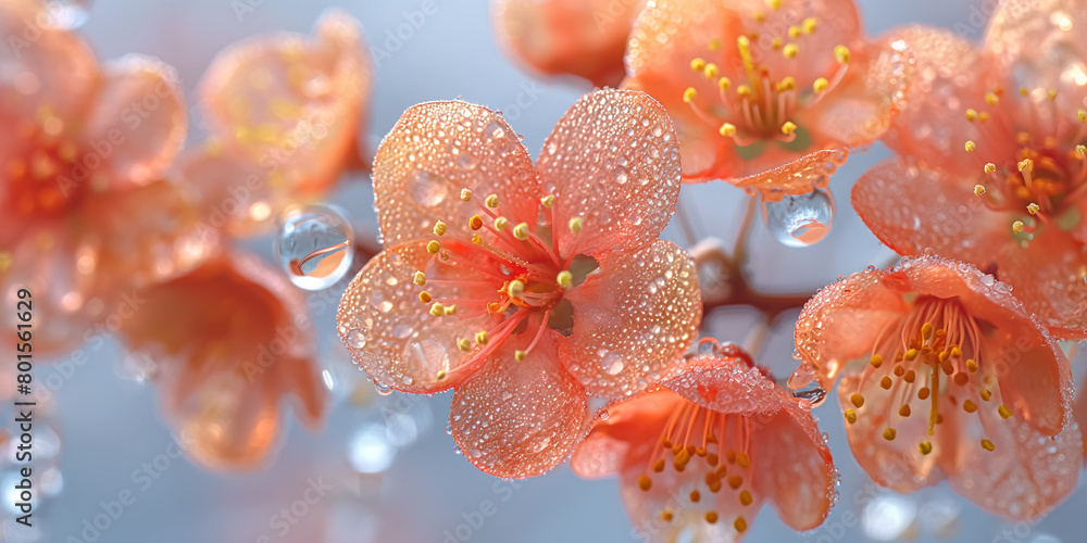 Wall mural spring floral background, flower with water drops