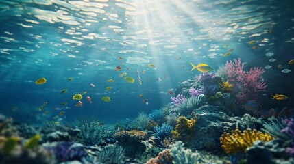 Fototapeta premium A network of protected marine reserves teeming with diverse marine life, safeguarding ocean ecosystems for future generations.