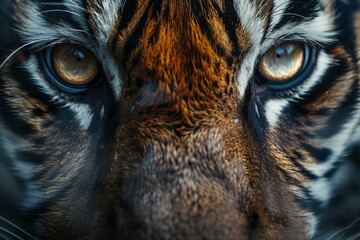 Close-Up of a Tiger's Face, Highlighting Its Intense Eyes