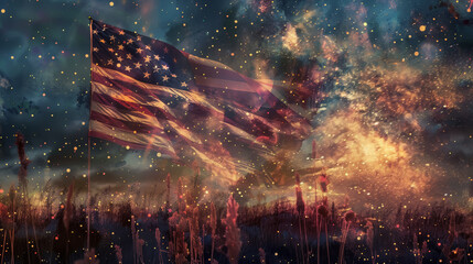 American Flag and Starry Sky Banner