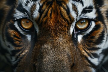 Intense Gaze of a Tiger in Close-Up: Symbolic and Majestic