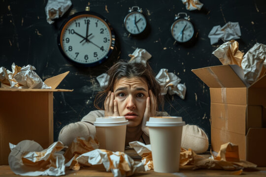Stressed Student at Desk with Deadline Pressure