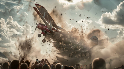 Stunt Plane Crash at Air Show with Shocked Spectators