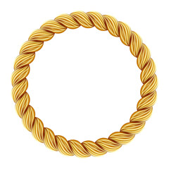 Gold twisted rope circle frame. Round rope border.