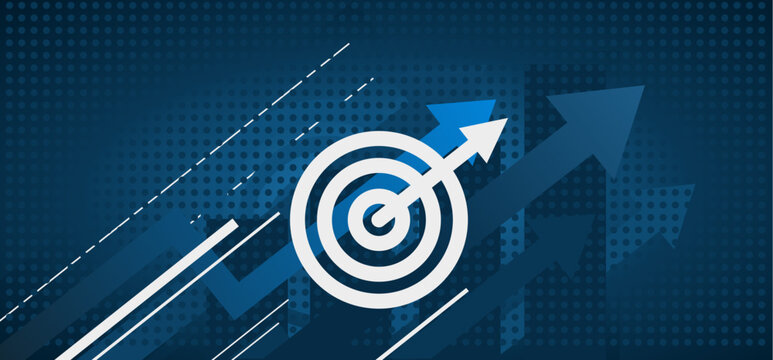 Business goal, growth, financial growth, rising arrows - blue background