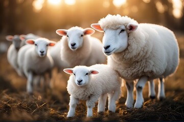 Fototapeta premium 'cute sheep lamb baby animal farm juvenile young teenage affectionate agriculture blue born care cattle curious ear expectant farming field food friendly grass green infant innocent children look'
