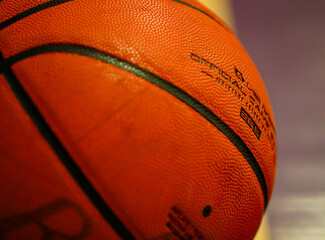 Basketball through hoop and net