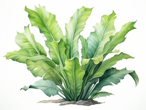 Birds nest fern watercolor style isolated on white background