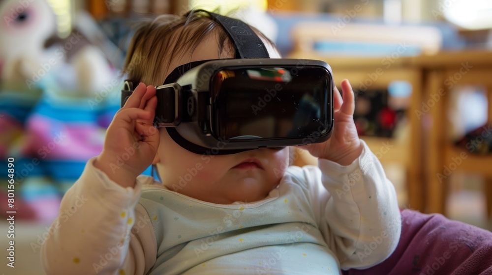 Aufkleber a child explores virtual reality using hi-tech glasses, immersed in a digital world.