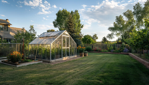 Greenhouse in backyard 