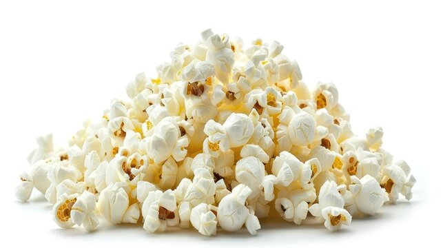 Pile of popcorn on isolated white background. generative AI image