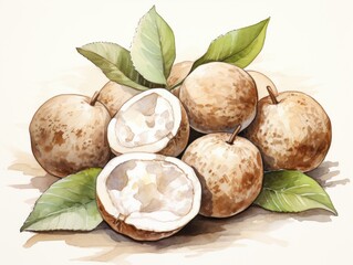 Macadamia watercolor style isolated on white background