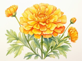 Marigold watercolor style isolated on white background