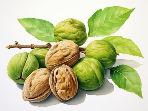 Walnut watercolor style isolated on white background