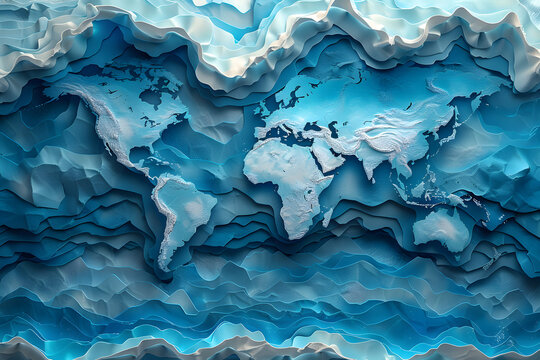 Modern Earthly Canvas: Abstract Map with Blue Background