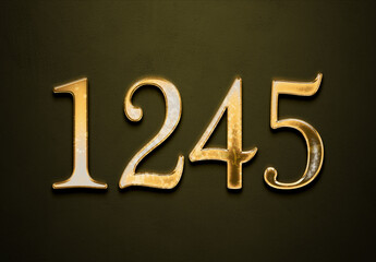 Old gold effect of 1245 number with 3D glossy style Mockup.	