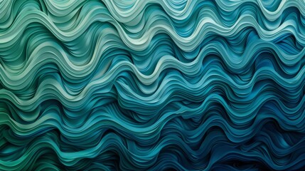 Interlocked patterns resembling crashing waves with a gradient of cool blues and greens..