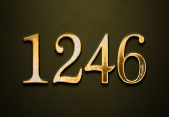 Old gold effect of 1246 number with 3D glossy style Mockup.	