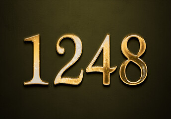 Old gold effect of 1248 number with 3D glossy style Mockup.	